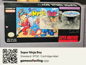 Super Ninja Boy Super Nintendo Entertainment System, NTSC cartridge label