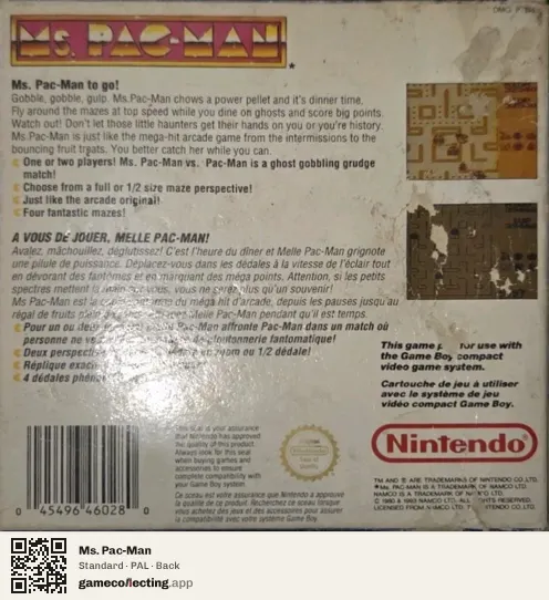 Ms. Pac-Man Game Boy, PAL box back