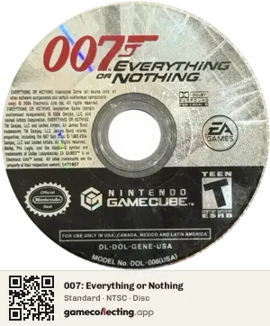 007: Everything or Nothing Nintendo GameCube, NTSC disc