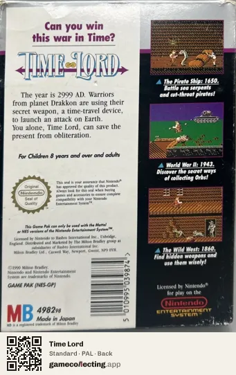 Time Lord Nintendo Entertainment System, PAL box back