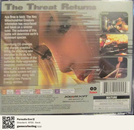 Parasite Eve II PlayStation, NTSC box back
