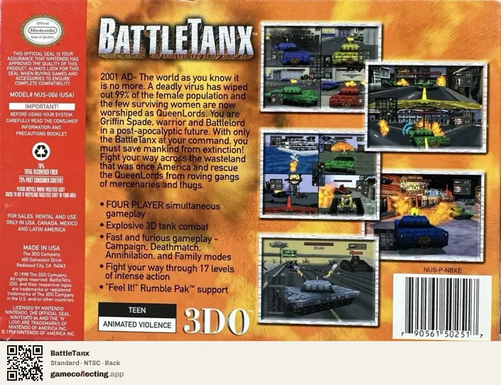 BattleTanx Nintendo 64, NTSC box back