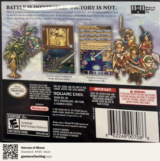 Heroes of Mana Nintendo DS, NTSC box back