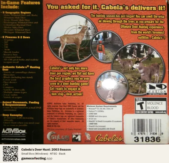 Cabela's Deer Hunt: 2003 Season Computer, NTSC box back