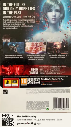 The 3rd Birthday PlayStation Portable, United Kingdom box back