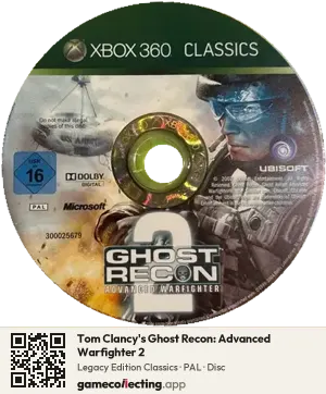 Tom Clancy's Ghost Recon: Advanced Warfighter 2 Xbox 360, PAL disc
