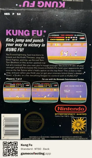 Kung Fu Nintendo Entertainment System, NTSC box back