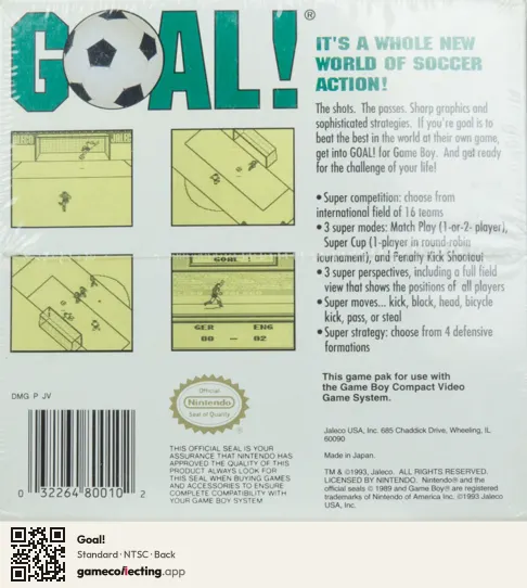 Goal! Game Boy, NTSC box back