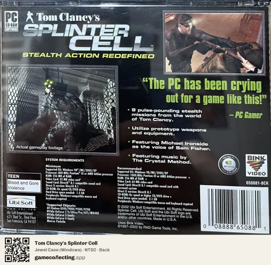 Tom Clancy's Splinter Cell Computer, NTSC box back