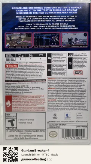 Gundam Breaker 4 Nintendo Switch, NTSC box back