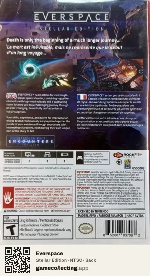 Everspace Nintendo Switch, NTSC box back
