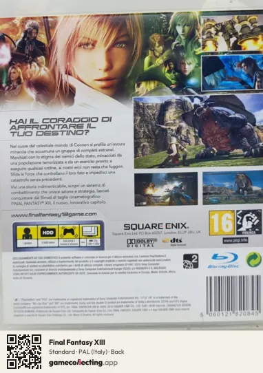 Final Fantasy XIII PlayStation 3, Italy box back