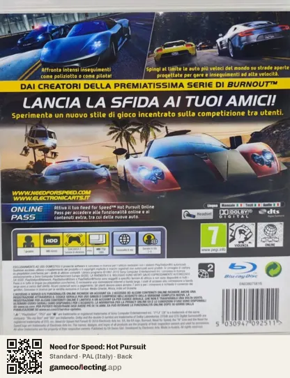 Need for Speed: Hot Pursuit PlayStation 3, Italy box back