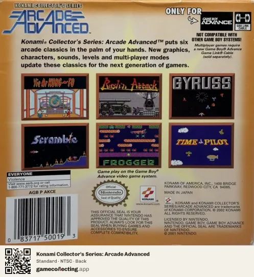 Konami Collector's Series: Arcade Advanced Game Boy Advance, NTSC box back