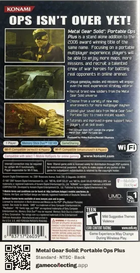 Metal Gear Solid: Portable Ops Plus PlayStation Portable, NTSC box back