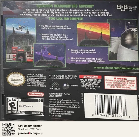 F24: Stealth Fighter Nintendo DS, NTSC box back