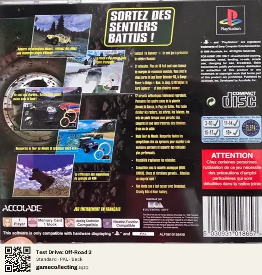 Test Drive: Off-Road 2 PlayStation, PAL box back