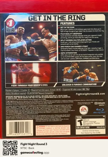 Fight Night Round 3 PlayStation 3, NTSC box back