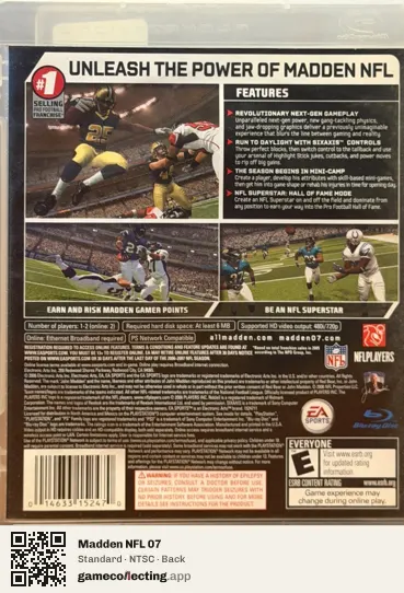 Madden NFL 07 PlayStation 3, NTSC box back