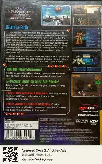 Armored Core 2: Another Age PlayStation 2, NTSC box back