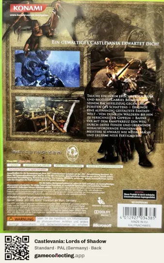 Castlevania: Lords of Shadow Xbox 360, Germany box back