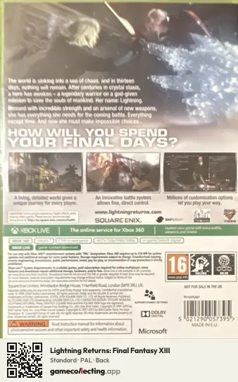 Lightning Returns: Final Fantasy XIII Xbox 360, PAL box back