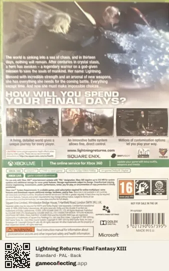 Lightning Returns: Final Fantasy XIII Xbox 360, PAL box back