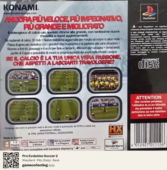 Pro Evolution Soccer 2 PlayStation, Italy box back