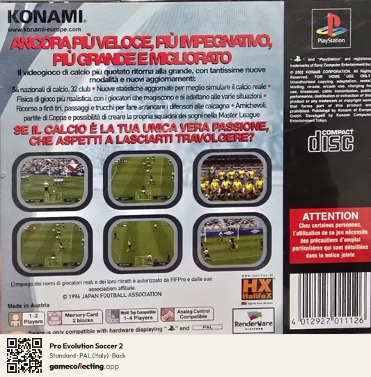 Pro Evolution Soccer 2 PlayStation, Italy box back