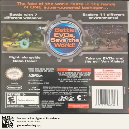 Generator Rex: Agent of Providence Nintendo 3DS, NTSC box back