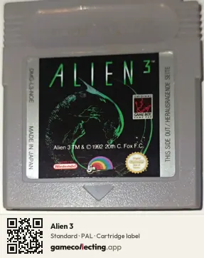 Alien 3 Game Boy, PAL cartridge label