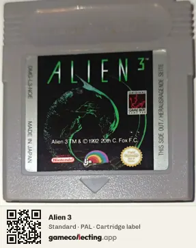 Alien 3 Game Boy, PAL cartridge label