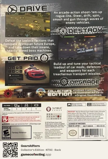 Gearshifters Nintendo Switch, NTSC box back
