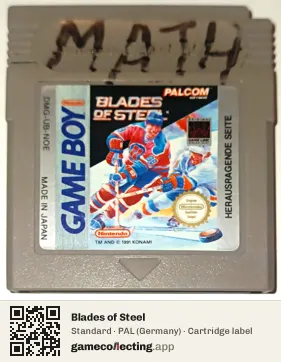Blades of Steel Game Boy, PAL cartridge label