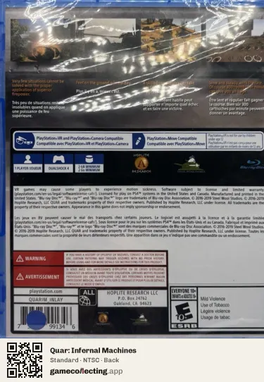 Quar: Infernal Machines PlayStation 4, NTSC box back