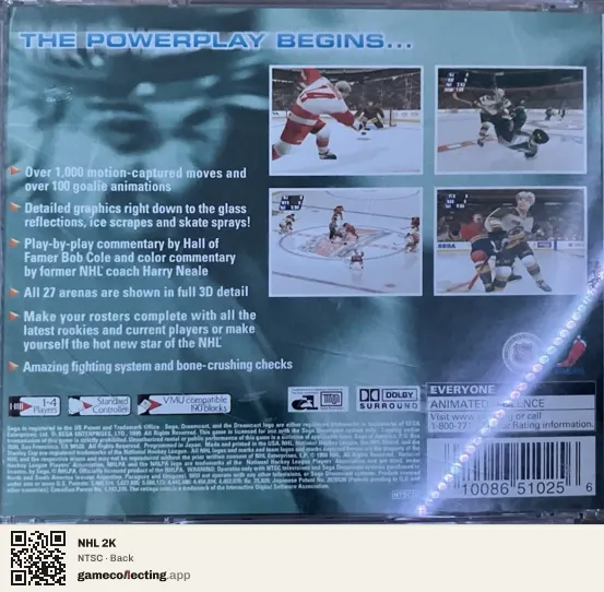 NHL 2K Sega Dreamcast, NTSC box back
