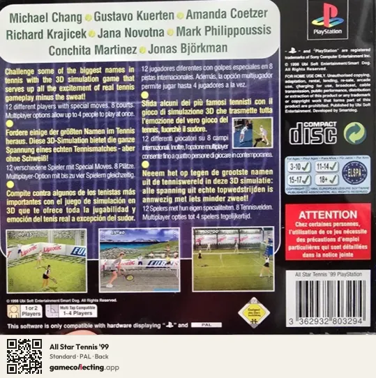 All Star Tennis '99 PlayStation, PAL box back
