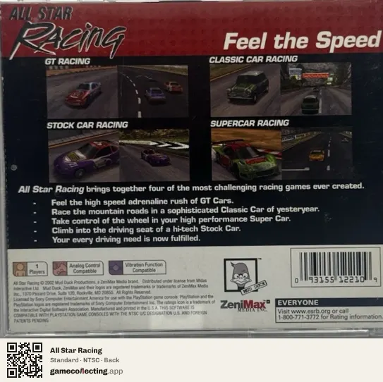 All Star Racing PlayStation, NTSC box back