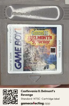 Castlevania II: Belmont's Revenge Game Boy, NTSC cartridge label