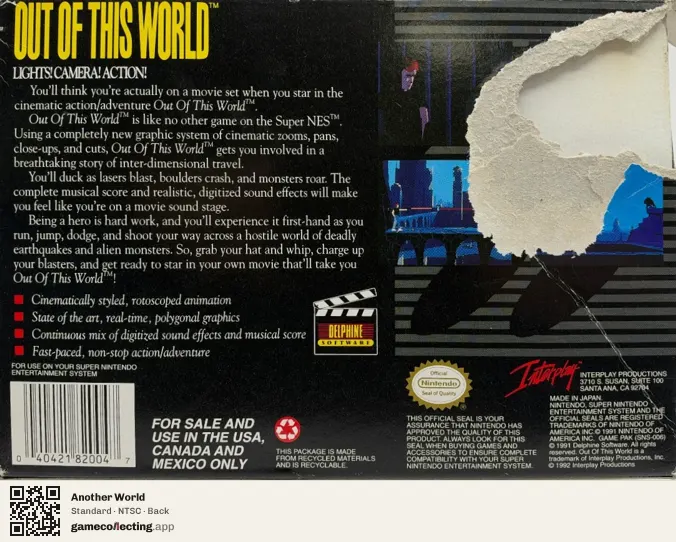 Another World Super Nintendo Entertainment System, NTSC box back