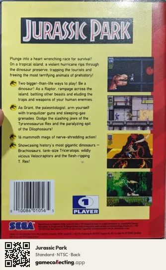 Jurassic Park Sega Mega Drive / Genesis, NTSC box back