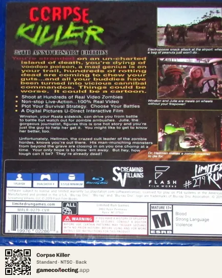 Corpse Killer PlayStation 4, NTSC box back