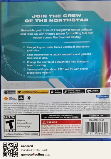 Concord PlayStation 5, NTSC box back