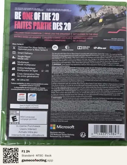 F1 24 Xbox Series X, NTSC box back