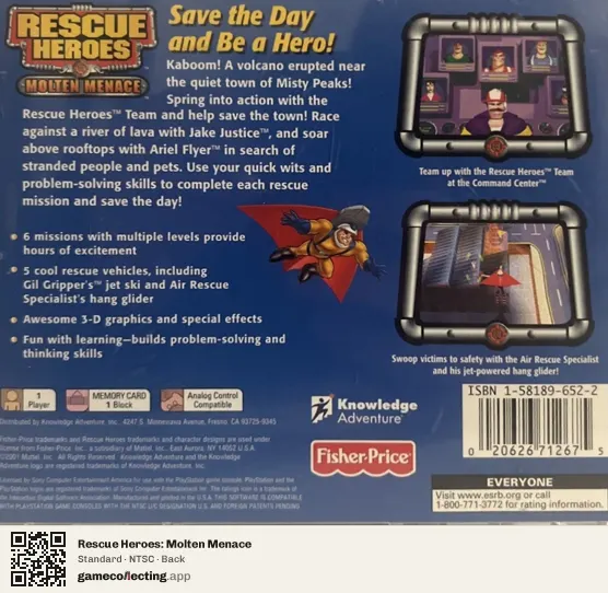 Rescue Heroes: Molten Menace PlayStation, NTSC box back