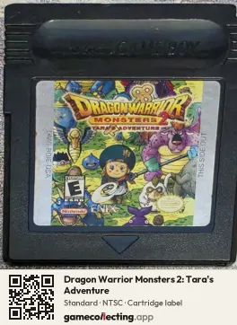 Dragon Warrior Monsters 2: Tara's Adventure Game Boy Color, NTSC cartridge label