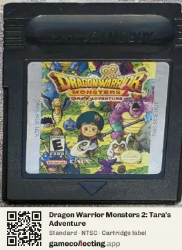 Dragon Warrior Monsters 2: Tara's Adventure Game Boy Color, NTSC cartridge label