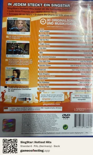 SingStar: Hottest Hits PlayStation 2, Germany box back