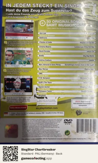 SingStar Chartbreaker PlayStation 2, Germany box back