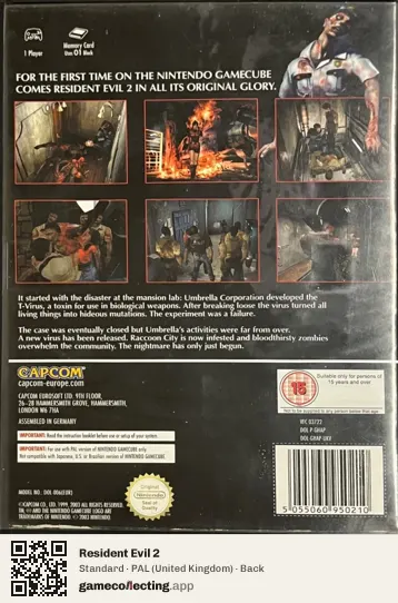 Resident Evil 2 Nintendo GameCube, United Kingdom box back